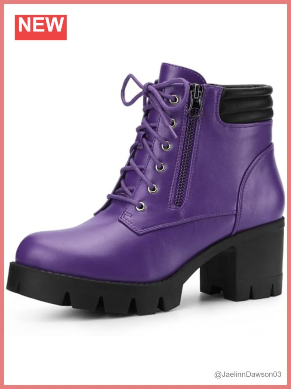 Perphy Platform Ankle Boots Lace Up Chunky Heel Combat Boots Faux Leather